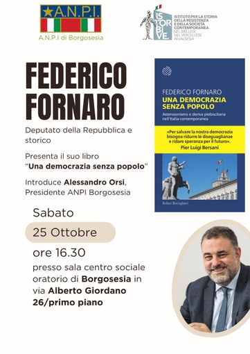 Federico Fornaro presenta a Borgosesia il libro “Una democrazia senza popolo” Federico Fornaro presenta a Borgosesia il libro “Una democrazia senza popolo”