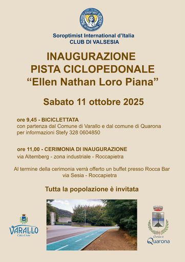 Varallo e Quarona inaugurano la nuova pista ciclopedonale “Ellen Nathan Loro Piana”
