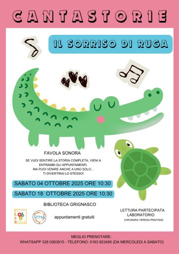 Grignasco: "Il sorriso di Ruga", una favola sonora in biblioteca tra parole, musica e creatività" Grignasco: "Il sorriso di Ruga", una favola sonora in biblioteca tra parole, musica e creatività"