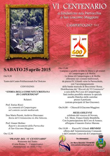 Il 25 Aprile 2015 iniziano i festeggiamenti per l’Anniversario dei 600 anni della fondazione della comunità di Campertogno