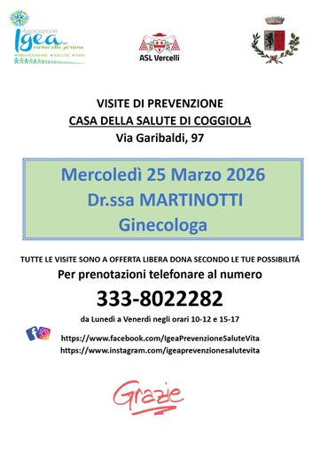 Coggiola, visite ginecologiche di prevenzione alla Casa della Salute: appuntamento il 25 marzo