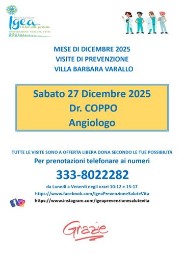 Varallo, visite di prevenzione a Villa Barbara: il 27 dicembre consulenze angiologiche con il dottor Coppo