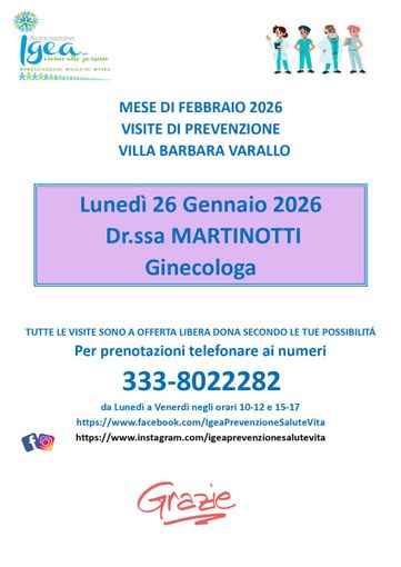 Varallo e Coggiola, visite ginecologiche di prevenzione con l’Associazione Igea