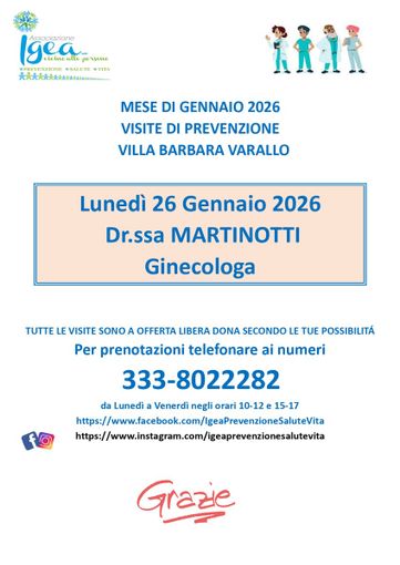 Varallo e Coggiola, visite ginecologiche di prevenzione a offerta libera con l’associazione Igea