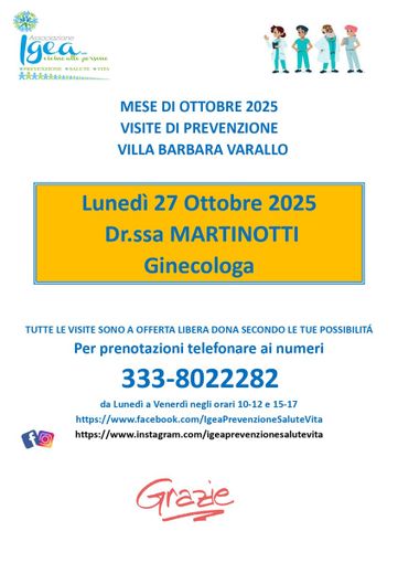 Varallo, visite di prevenzione con la dottoressa Martinotti a Villa Barbara