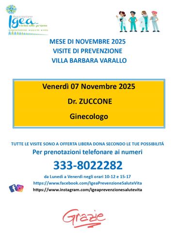 Varallo, visite di prevenzione con il dottor Zuccone a Villa Barbara Varallo, visite di prevenzione con il dottor Zuccone a Villa Barbara