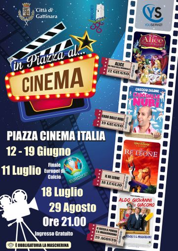 Gattinara: “IN PIAZZA AL CINEMA” 4 appuntamenti dedicati al cinema all’aperto Gattinara: “IN PIAZZA AL CINEMA” 4 appuntamenti dedicati al cinema all’aperto