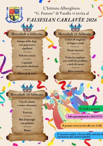 Varallo, l’Istituto Alberghiero “G. Pastore” celebra il Carnevale con tre pranzi valsesiani