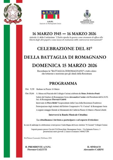 Romagnano Sesia ricorda la Battaglia del 16 Marzo: celebrazioni per l’81° anniversario Romagnano Sesia ricorda la Battaglia del 16 Marzo: celebrazioni per l’81° anniversario
