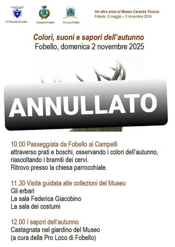 Fobello, annullato per maltempo l’evento “Colori, suoni e sapori dell’autunno” Fobello, annullato per maltempo l’evento “Colori, suoni e sapori dell’autunno”