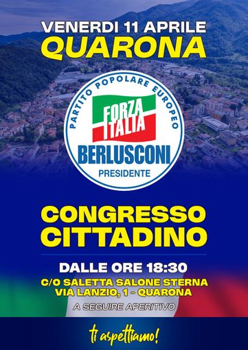 Quarona: questa sera il congresso cittadino di Forza Italia Quarona: questa sera il congresso cittadino di Forza Italia