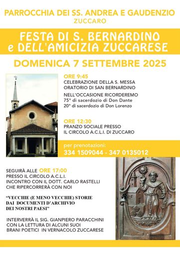 Zuccaro celebra la festa di San Bernardino e dell’Amicizia zuccarese Zuccaro celebra la festa di San Bernardino e dell’Amicizia zuccarese