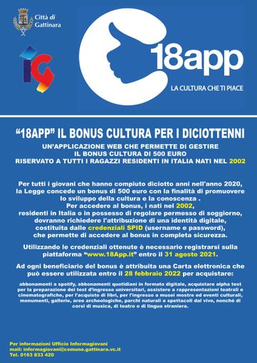 Gattinara: “18APP” UN BONUS CULTURA PER I DICIOTTENNI