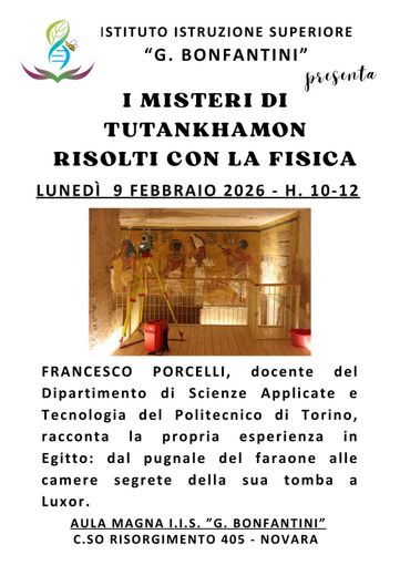 Novara, al “Bonfantini” un incontro su Tutankhamon tra fisica e archeologia
