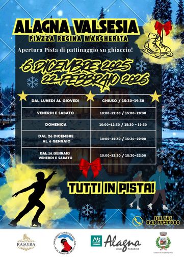 Alagna Valsesia inaugura la nuova pista di pattinaggio in piazza Regina Margherita: apertura dal 6 dicembre fino a Carnevale