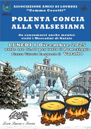 Varallo, l’8 dicembre torna la Polenta Concia alla Valsesiana in piazza Vittorio Varallo, l’8 dicembre torna la Polenta Concia alla Valsesiana in piazza Vittorio