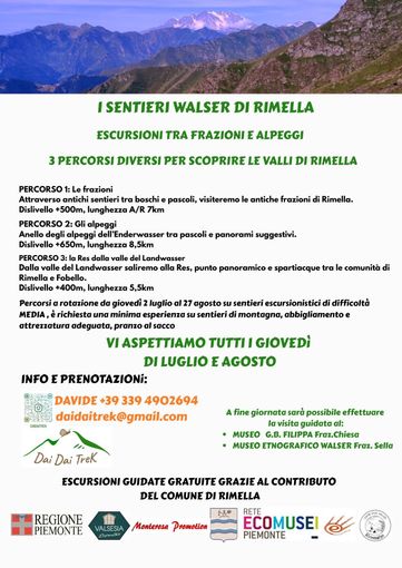 I sentieri Walser di Rimella diventano escursioni guidate tra frazioni, alpeggi e musei