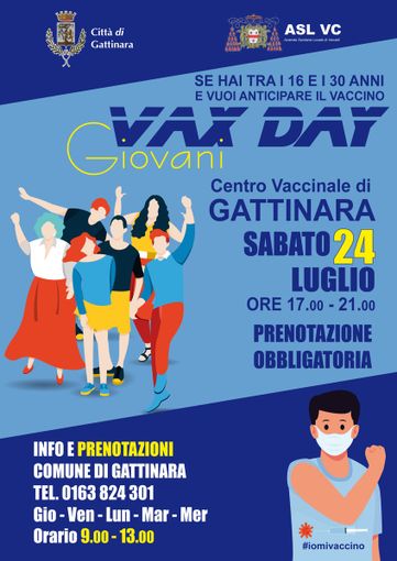 A Gattinara Sabato 24 luglio dalle 17.00 alle 21.00 il VAX DAY GIOVANI