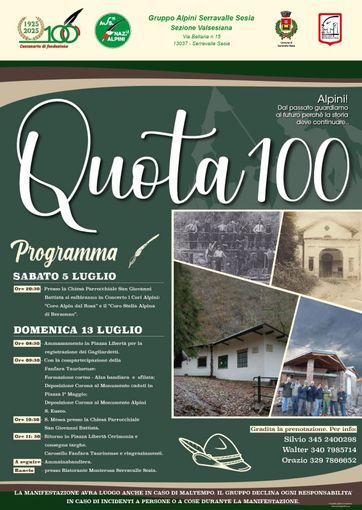 "Quota 100": i festeggiamenti in occasione del centenario del Gruppo Alpini Serravalle Sesia