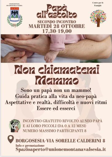 Borgosesia, secondo incontro del progetto “Papà all’ascolto”: uno spazio dedicato ai neo-padri