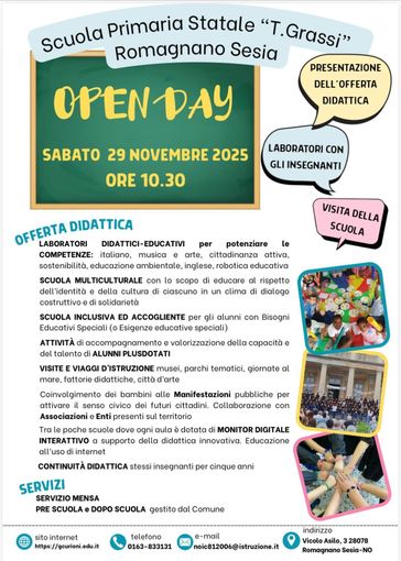 Romagnano Sesia, alla primaria “T. Grassi” arriva l’Open Day: appuntamento sabato 29 novembre Romagnano Sesia, alla primaria “T. Grassi” arriva l’Open Day: appuntamento sabato 29 novembre