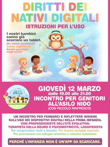 Varallo, “Diritti dei nativi digitali”: incontro per genitori all’asilo nido sull’uso dei dispositivi nella prima infanzia