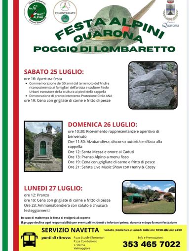Quarona, tre giorni di Festa Alpina al Poggio di Lombaretto