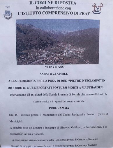 Postua: Oggi cerimonia di posa di due "Pietre d'inciampo" Postua: Oggi cerimonia di posa di due "Pietre d'inciampo"