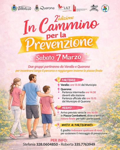 Varallo e Quarona unite per “In Cammino per la Prevenzione”: una passeggiata per ricordare che la salute conta Varallo e Quarona unite per “In Cammino per la Prevenzione”: una passeggiata per ricordare che la salute conta