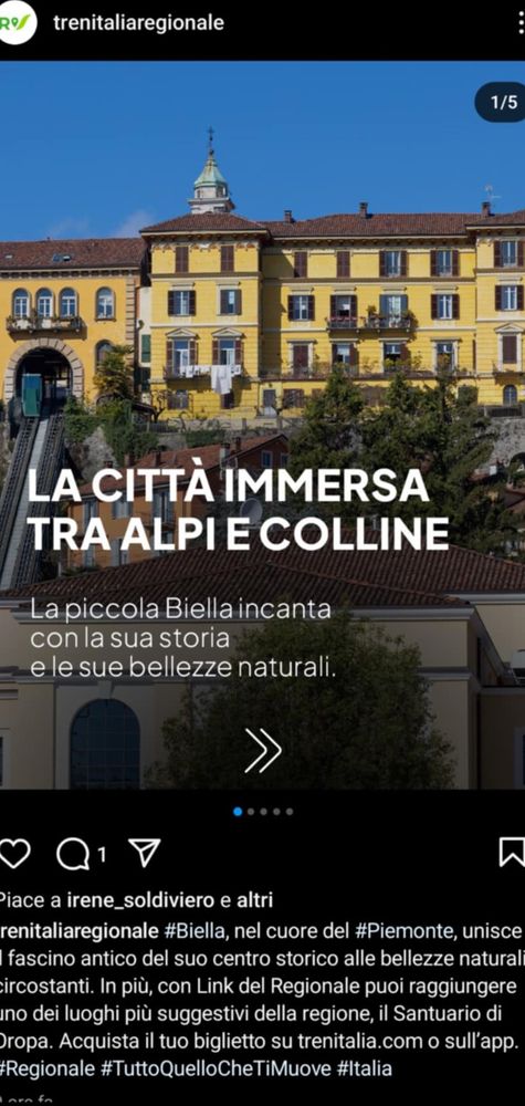 Trenitalia promuove Biella sulla sua pagina Instagram