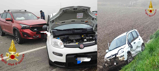 Scontro tra tre auto, una finisce nei campi di Caresanablot Scontro tra tre auto, una finisce nei campi di Caresanablot