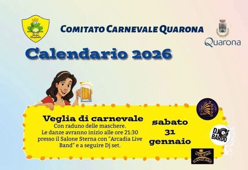 A Quarona torna l’atmosfera del Carnevale con la Veglia al Salone Sterna A Quarona torna l’atmosfera del Carnevale con la Veglia al Salone Sterna