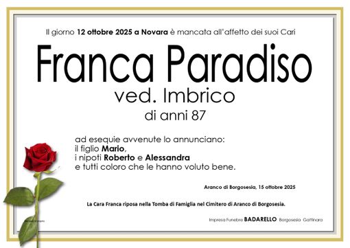 Franca Paradiso, ved. Imbrico