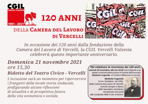 Vercelli, al Teatro Civico l'evento per i 120 anni di Cgil Vercelli, al Teatro Civico l'evento per i 120 anni di Cgil