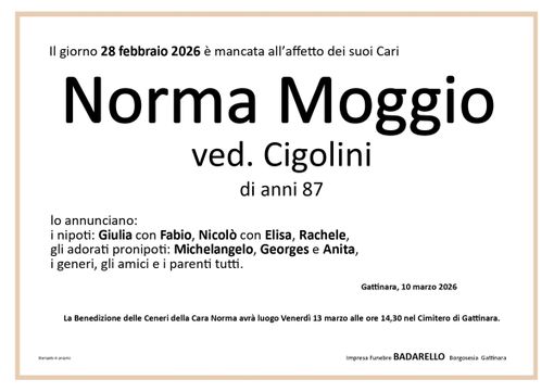 Norma Moggio, ved. Cigolini