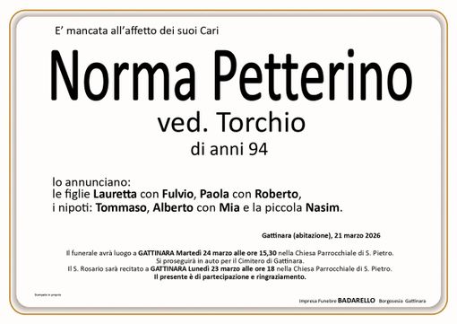 Norma Petterino, ved. Torchio
