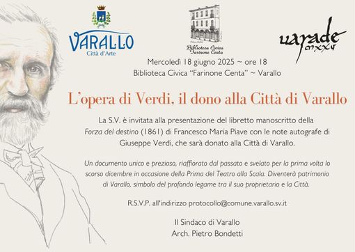 Varallo, in dono il manoscritto con le note autografe di Giuseppe Verdi