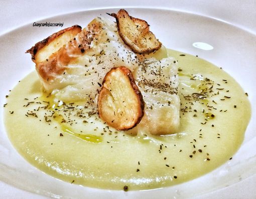 Ricetta: Tranci di baccalà su crema di topinambur Ricetta: Tranci di baccalà su crema di topinambur