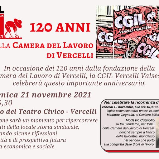 Vercelli, al Teatro Civico l'evento per i 120 anni di Cgil