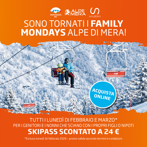 Family Mondays: all’Alpe di Mera lo sci in famiglia costa meno Family Mondays: all’Alpe di Mera lo sci in famiglia costa meno