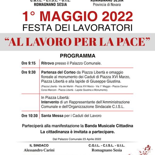 30 aprile e 1 maggio, conferenza e manifestazione a Romagnano Sesia