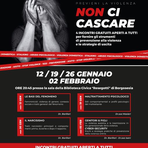 “NON CI CASCARE”: 4 incontri per prevenire la violenza