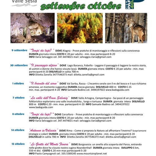 A settembre e ottobre le attività nei parchi della Valle del Sesia
