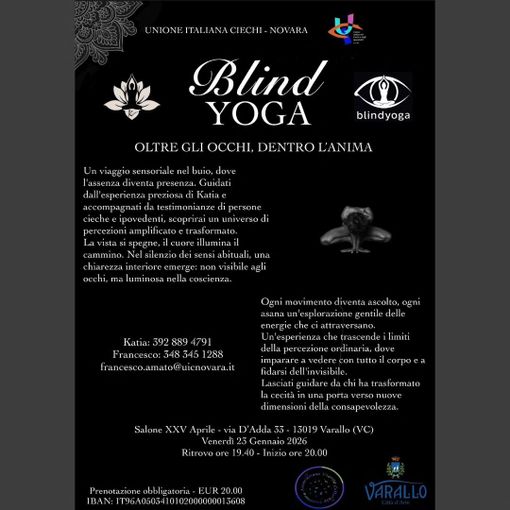 Varallo, al Salone XXV Aprile un’esperienza di Blind Yoga tra ascolto e consapevolezza