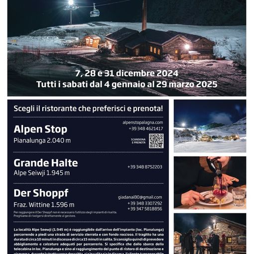 Alagna, cena in quota ai piedi del Monte Rosa: termina il 29 marzo 2025.