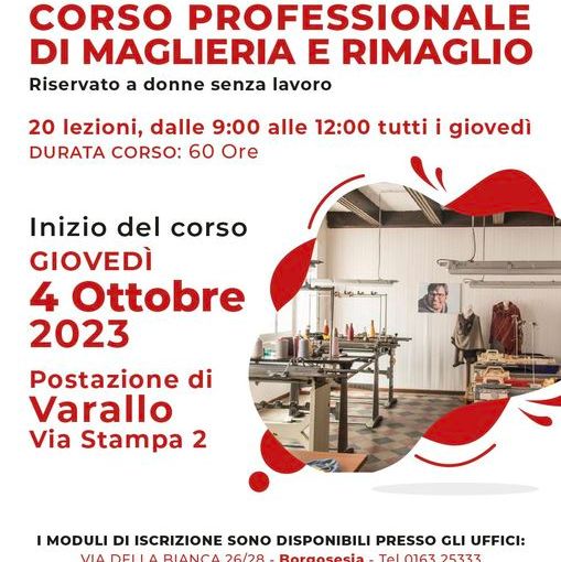Corso professionale di maglieria e rimaglio per donne senza lavoro