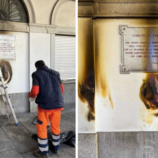 Vercelli, vandalismo in piazza Municipio: ubriaco danneggia il monumento alle vittime delle Foibe.
