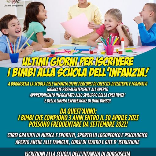 Borgosesia: Ultimi giorni per le iscrizioni alla scuola dell'infanzia