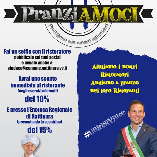 Gattinara: al via l'iniziativa &quot;PRANZIAMOCI&quot; per sostenere la ristorazione dopo il Dpcm