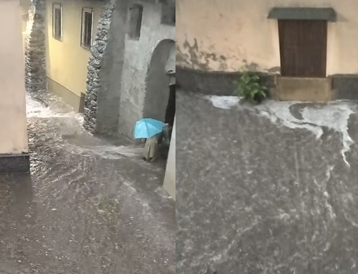 Varallo, cantine allagate e tendoni strappati. Mera imbiancata dalla grandine